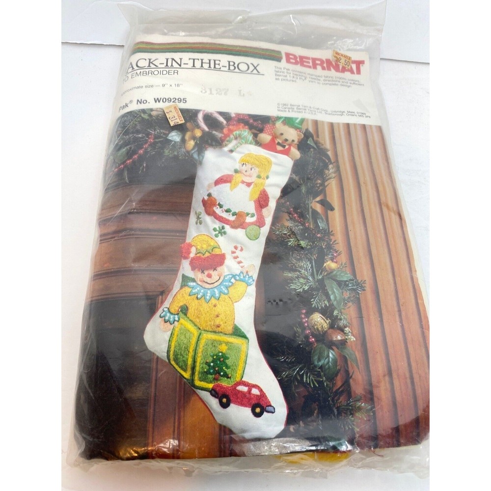 Bernat Child’s Jack In The Box Stocking Kit W09295 18” Embroidery  NOS Christmas
